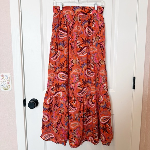 Boden Dresses & Skirts - Boden Womens Paisley Tiered Maxi Skirt Size 10 Red Boho Prairie Peasant Cotton